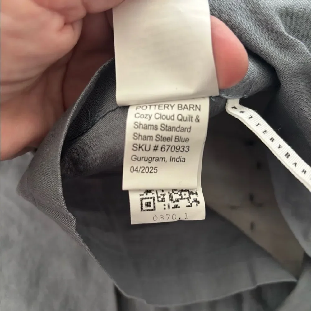 Pottery Barn Cozy Cloud Quilt Steel Blue Standard ShamSham